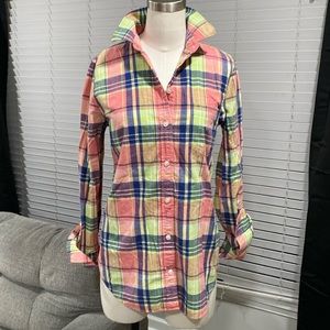 J CREW Pastel Navy Plaid 100% Cotton Button Down Collared Shirt SMALL